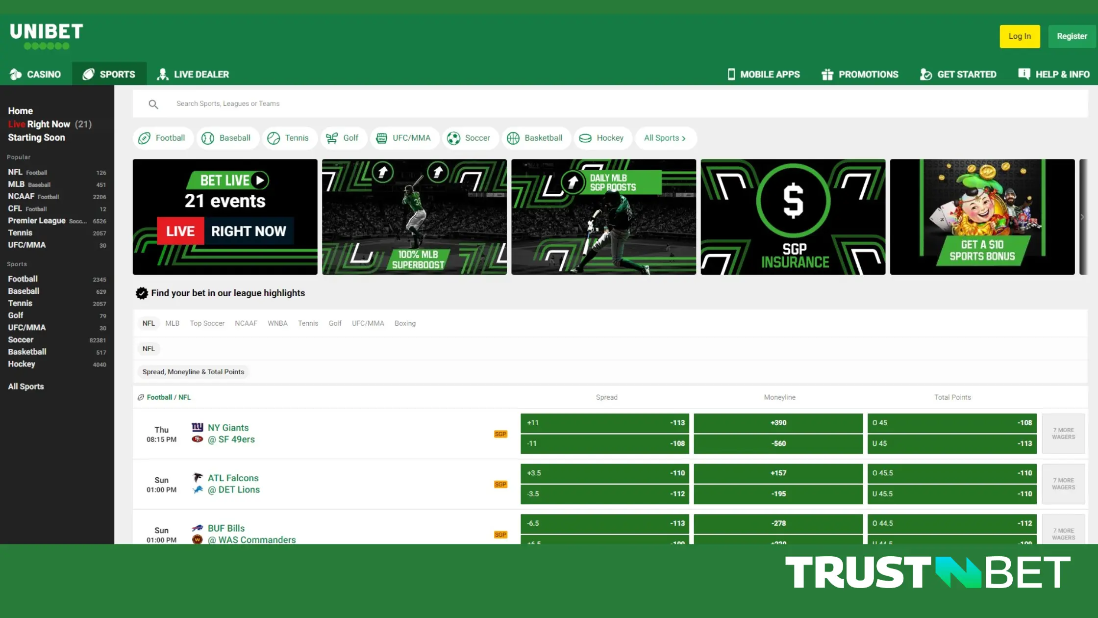 Unibet Sportsbook Interface