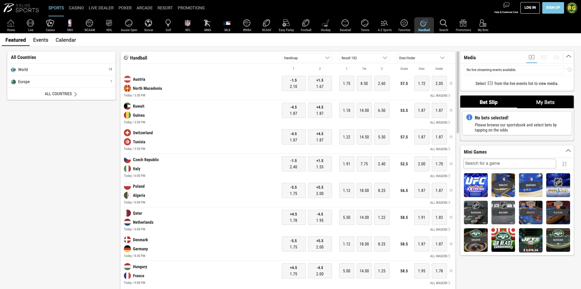 Explore handball betting markets.