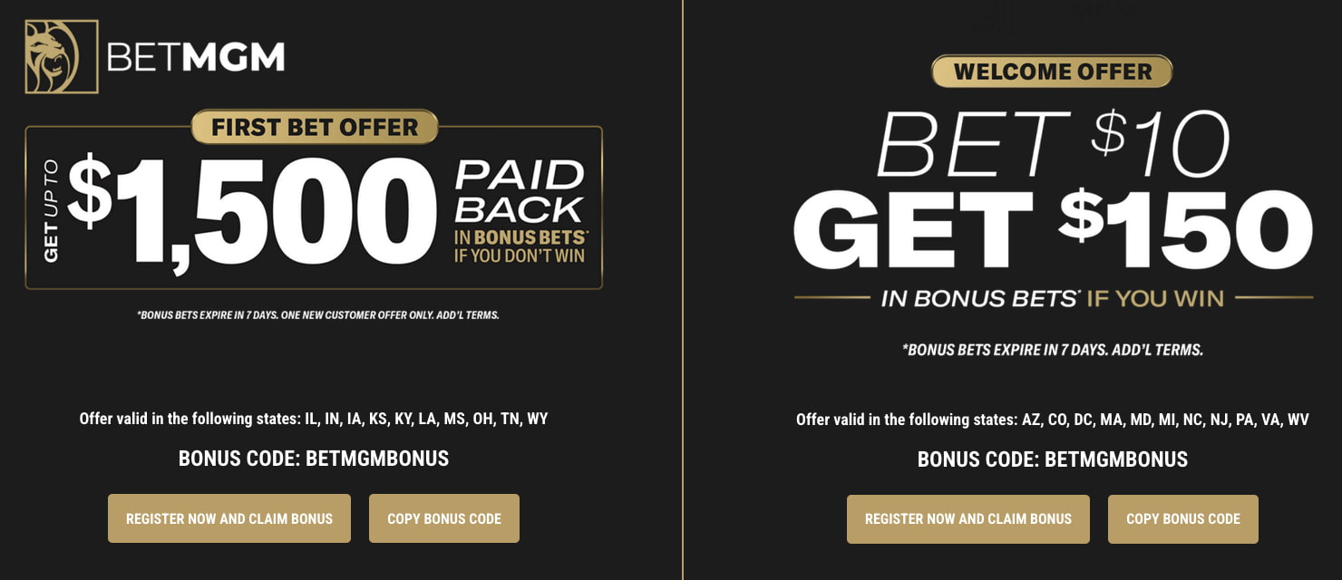 BetMGM welcome bonus certain states with bonus code